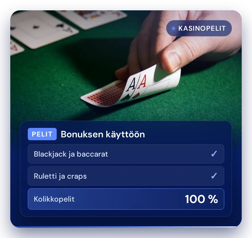 Ässäpari pelipöydällä ja kierrätysvapaan bonuksen käyttöön sopivat kasinopelit