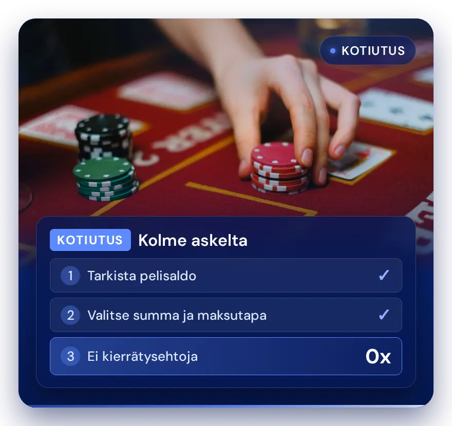 Pelimerkit kasinopöydällä ja kierrätysvapaan bonuksen kotiutus kolmessa askeleessa